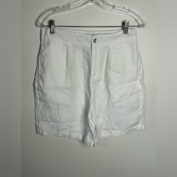 H by Halston Size M Women's White 100% Linen Shorts Beach Vacation Resort Summer - Picture 2 of 15